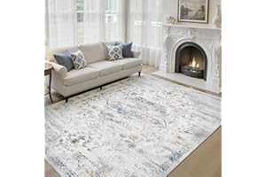 8x10 Washable Living Room Distressed Vintage Area Rug, Retro Floral Non Slip Carpet Soft Low Pile Tapis Salon Throw Rug for B