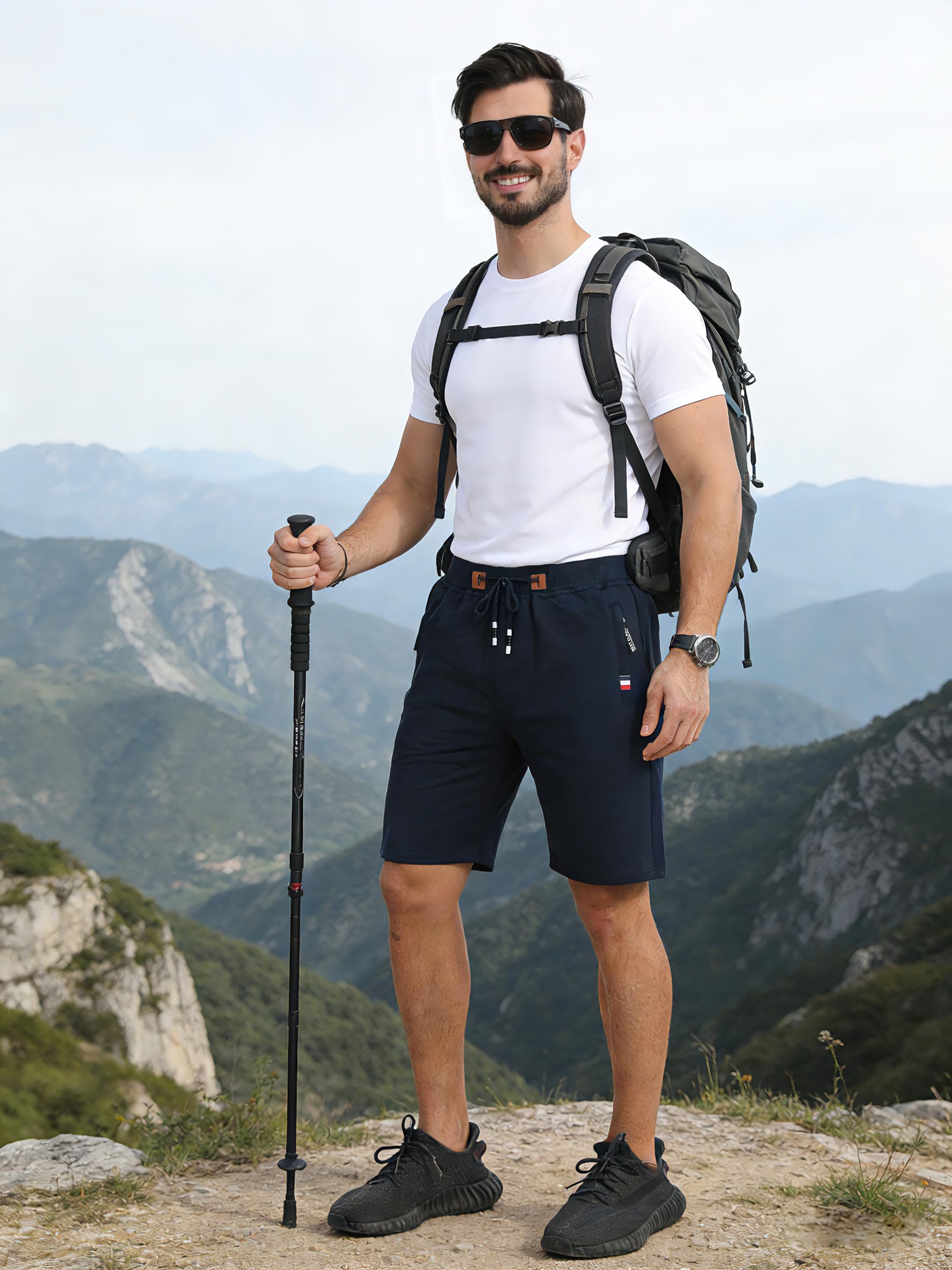 ZOXOZ Kurze Hosen Herren Shorts Sommer Jogginghose Kurz Baumwolle Gym Sweat Sport Fitness Shorts mit Reißverschluss Elastische Taille Blau S 5