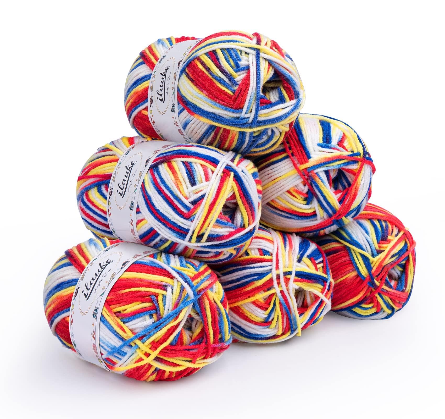 ilauke Crochet Yarn 300g(6 x 50g) Knitting Wool Yarn Gradient, 4-Ply DK Double Knitting Acrylic Yarn with Carrying Bag, Chunky Yarn for DIY Knitting Craft and Crochet Project