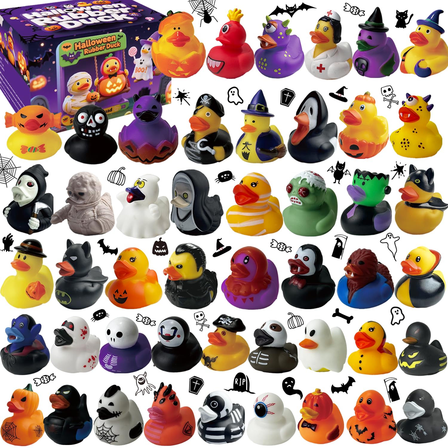 Photo 1 of SQZUWIT 48 PCS Halloween Rubber Ducks Party Favor Toys Bulk Assortment for Jeeps Ducking, Trick or Treat Supplies Goodie Bag Fillers, Halloween Bathtub Toys