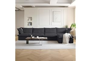 JACH L-Shaped Sectional Couches, Modular Sofas Sectional, Modern Couch Sofa with Chaise Ottoman, Cushion Covers Removable, Two Corners and Two Middle Sofa for Living Room (4 Seats, 1 Ottoman, Black)