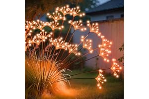 JJGoo Solar Garden Lights, New Upgraded 2 Pack Solar Swaying Starburst Light, Waterproof Fireworks Outdoor Lights, Yard Patio Pathway Decoration, Orange