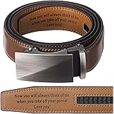 Bunnycool Engraved Mens Ratchet Belt Leather Slide Personalized Belt for Men with Buckle for Husband Birthday Valentine Gift