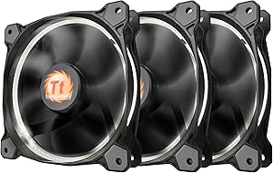 Thermaltake Riing 12 High Static Pressure Circular Ring White LED Case/Radiator Fan with Anti-Vibration Mounting System Triple Pack Cooling CL-F055-PL12WT-A