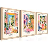 Preppy Pink Henri Matisse Girl Wall Art Set of 3, Modern Pink Woman Room Wall Decor Paintings, Mid Century Women Poster Canvas Prints for Bathroom Living Room Bedroom 12x16 inch Wood Framed