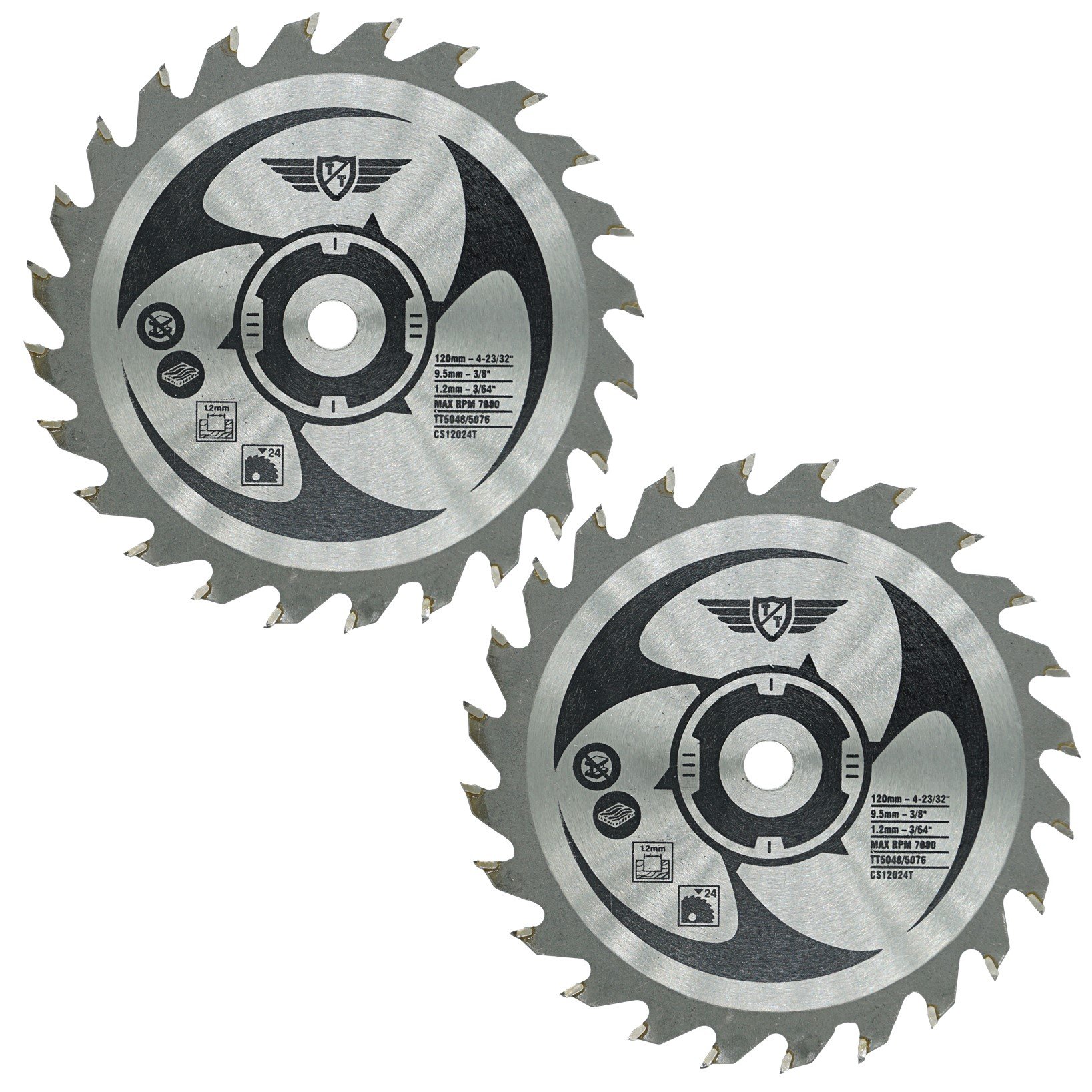 2 x TopsTools CS12024T_2 120mm 24T 9.5mm Bore TCT Saw Blades