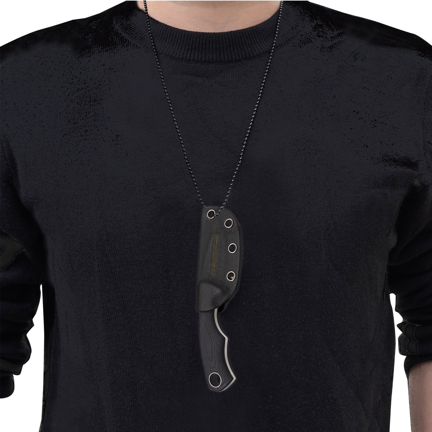 Tonife Fixed Blade Neck Knife Full Tang 4-5/8 Inch Overall with Kydex Sheath and Ball Chain