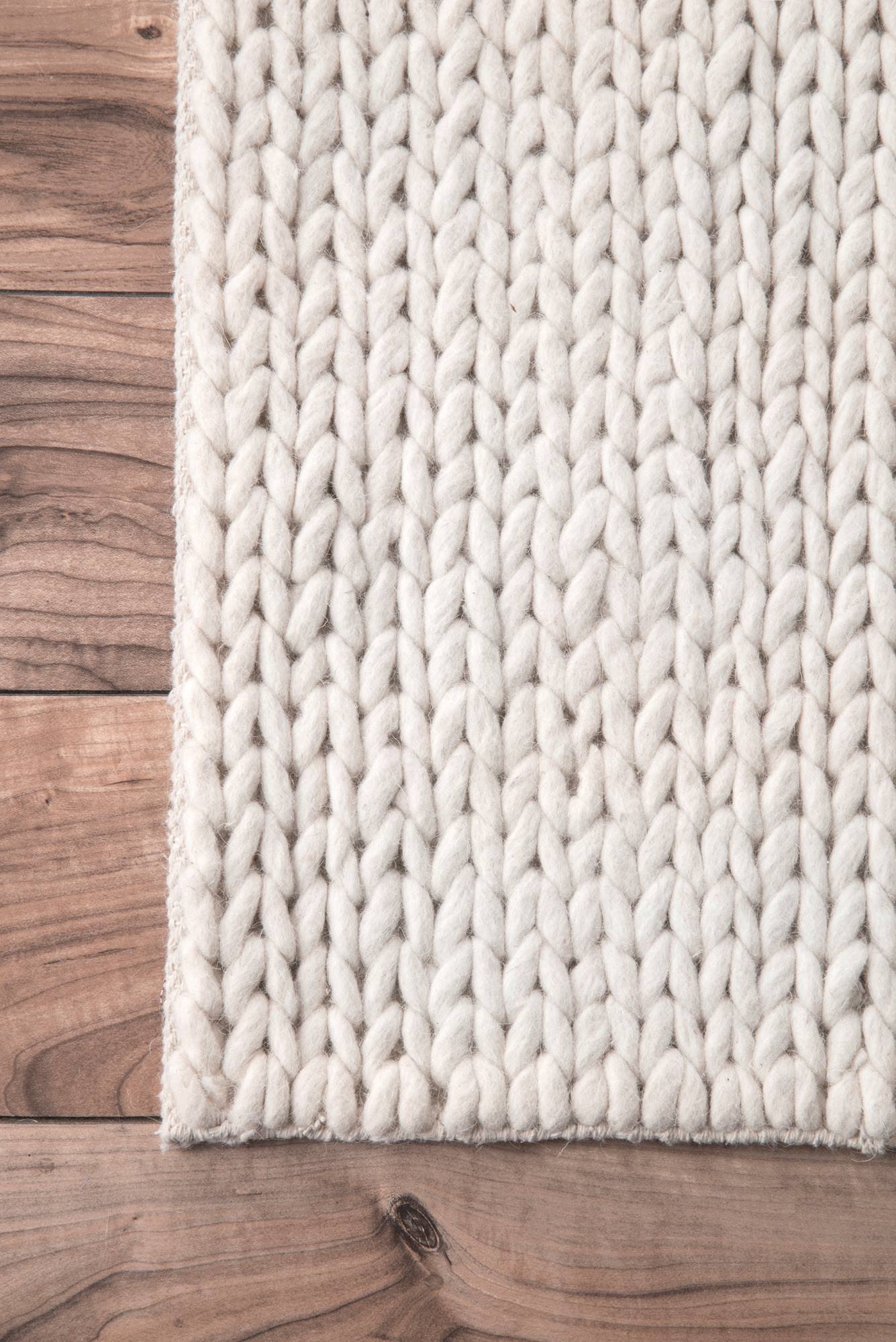 nuLOOM CB01 Handwoven Chunky Cable Wool Rug, 8' x 10', Off White