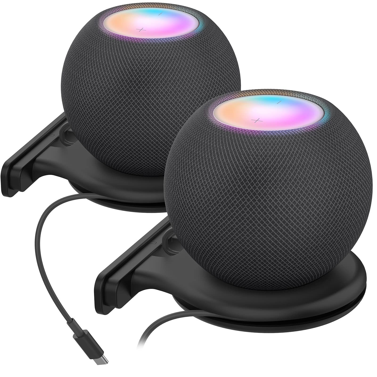 AHASTYLE HomePod Mini Wall Mount ABS Stand Holder with Cable Management Accessories for Apple HomePod Mini with Screws Space-saving for Kitchen, Bathroom and Bedroom (Black-2pcs)