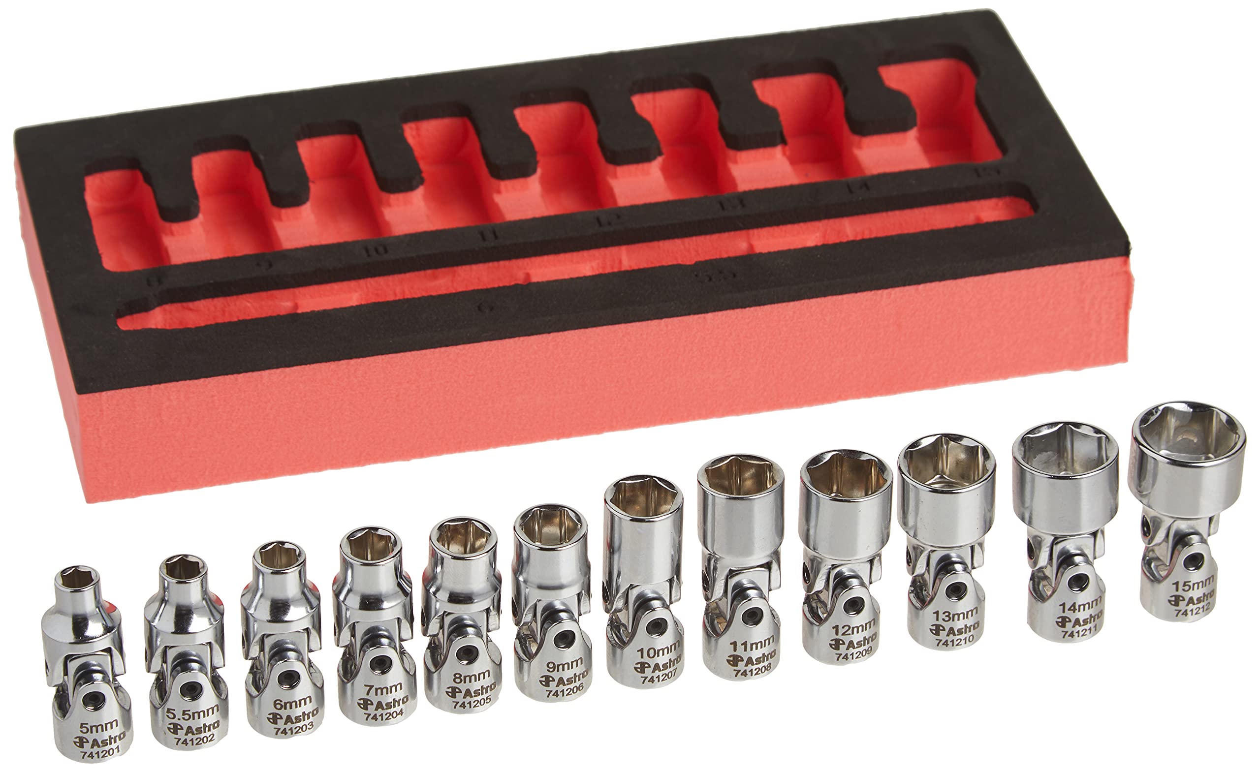 Astro Pneumatic Tool 12-Piece 1/4 Inch Drive Flex Socket Set - 6 Point Metric