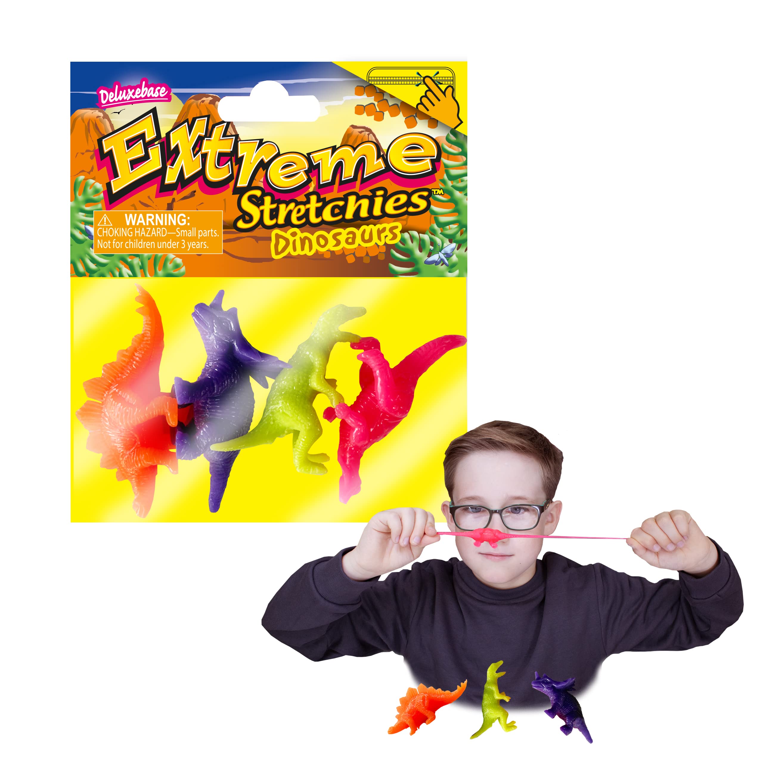 Deluxebase Extreme Stretchies - Dinosaur from Pack of 4 Small Stretchy Jurassic Animal Toys. Perfect for kids and great party toys