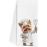 QEJ Funny Yorkshire Terrier Chef Kitchen Dish Towels, Yorkie Gifts for Women, Funny Chef Gifts Decorative Hand Tea Towels for Kitchen, Yorkshire Terrier Gift, 16x24 Inch