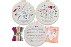 CRAFTILOO Learn The Stitches Flower Health Affirmations Embroidery kit for Beginners with Stamped Embroidery Patterns Starter Kit. Needlepoint Cross Stitch for Kids & Adults