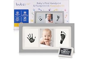 Bubzi Co Baby Handprint Kit & Footprint Photo Frame for Newborn Girls and Boys, Unique Baby Shower Gifts Set for Registry, Memorable Keepsake Decorations for Room Wall or Nursery Decor (Cool Gray)