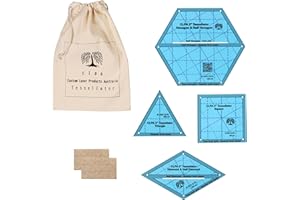 CLPA Premium Acrylic Like Quilting Templates for Cutting Tessilating Patterns: 3" Hexagon, & Matching Triangle, Square, and Diamond Shapes in Convenient Cloth Storage Bag with Non-Slip Silicone Dots.