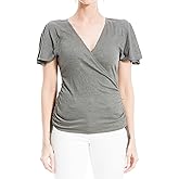 Max Studio Womens Side Cinched Surplice Neck Top