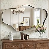 Brauthon Black Asymmetrical Wall Mirror, 24” x 40” Irregular Wall Mirror with Metal Frame, Black Large Wavy Decorative Mirrors for Bathroom, Entryways, Living Room, Vanity
