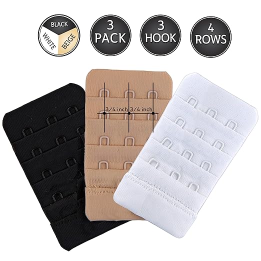 Bra Extender 3 Hook Top Quality Soft Back Band Extenders for Bras Assorted 3pack