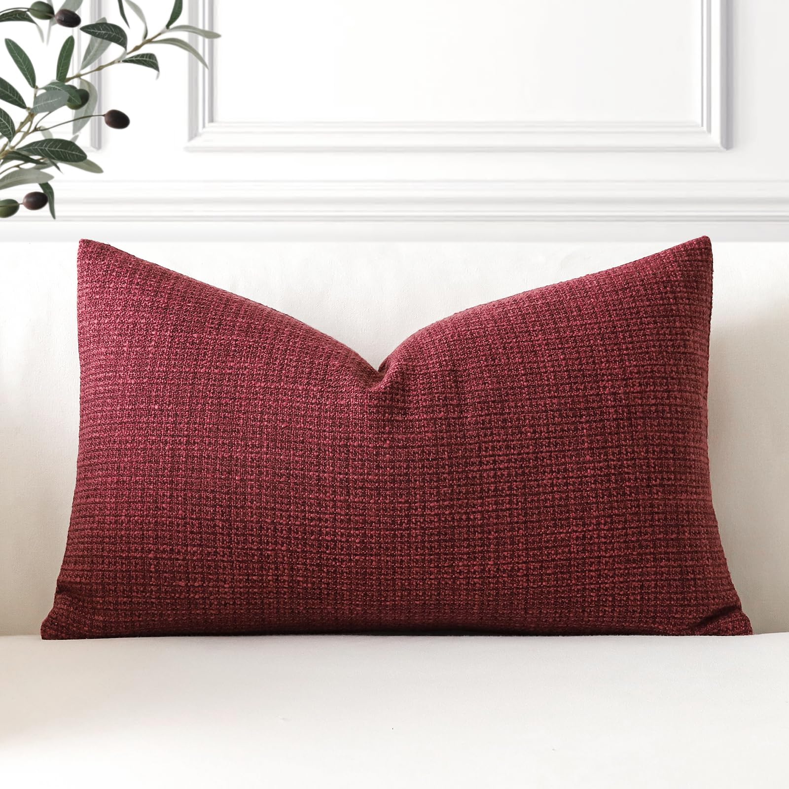 Artscope Linen Cushion Covers Set of 1 Decorative Lumbar Pillowcase Pillow Cover 16x24 Inch for Home Decor Sofa Bedroom Car 40x60cm Burgundy
