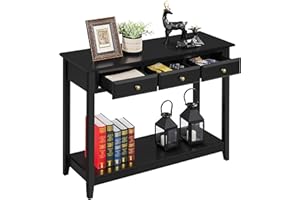 FullFurnique Console Table with 3 Drawers, Black Entryway Table with Storage Shelf for Hallway, Sofa Tables for Front Hall, L