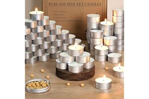 LAMORGIFT Soy Wax Tealight Candles | 100 Pack - 6 Hour Long Burning Tea Lights, 100% Natural, Paraffin-Free, Unscented Tealights for Party, Home, Wedding, Emergency