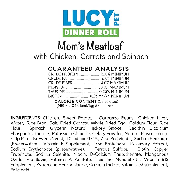 LUCY PET DINNER ROLLS- MOM’S MEATLOAF CHICKEN WITH CARROTS AND SPINACH 2LB