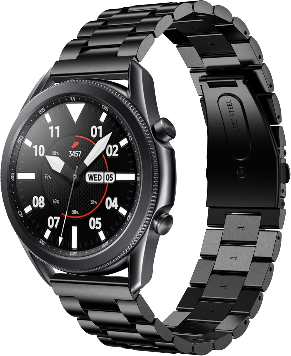 Angersi Band compatible with Galaxy Watch3,22mmThree Beads Stainless Steel Solid Wrist Bands Metal Bracelet Sets Replacement Strap compatible with Samsung Galaxy Watch3 45mm Smart Fitness Watch