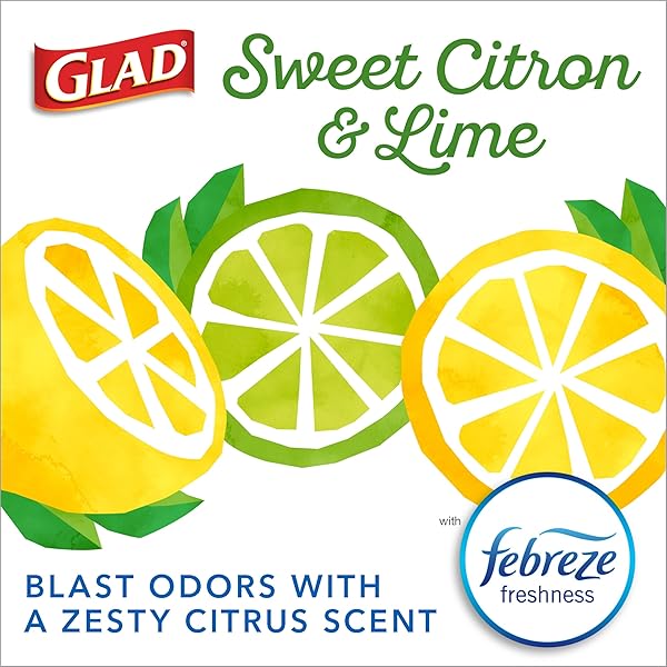 GLAD SMALL KITCHEN DRAWSTRING TRASH BAGS, 4 GALLON, FEBREZE SWEET CITRON & LIME, 34 COUNT
