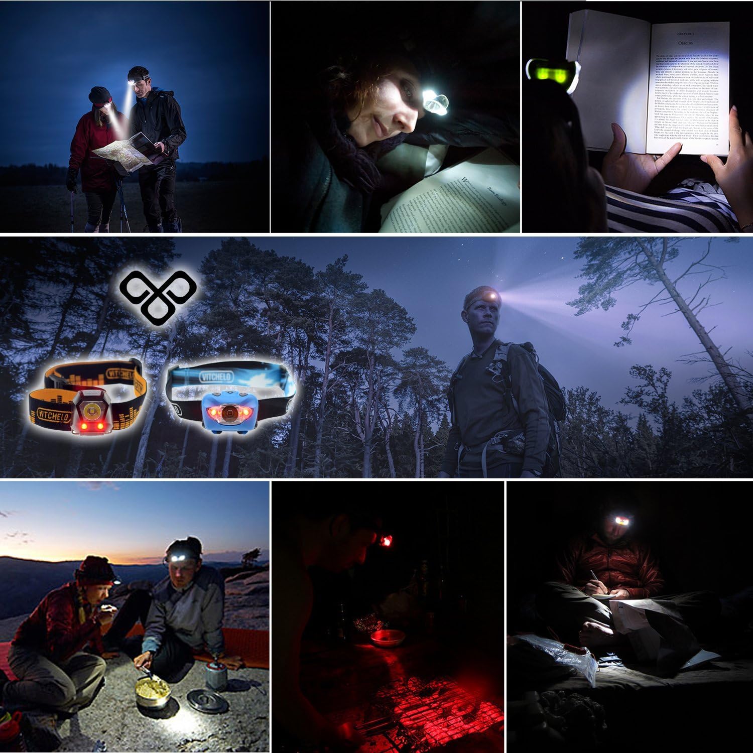 VITCHELO V800 Headlamp Flashlight with White and Red LED Lights. Super Bright Head Light & Waterproof. 3 AAA Batteries Included Best for Trail Running Jogging Camping Hiking Hunting Reading Mechanic: Sports & Outdoors
