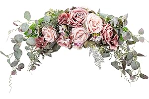 WANNA-CUL 24 Inch Rustic Rose Flower Swag for Wedding Arch Decor,Spring Wine Red Floral Swag with Eucalyptus Leaves for Lintel Arch Door Wreath for Wall Decoration
