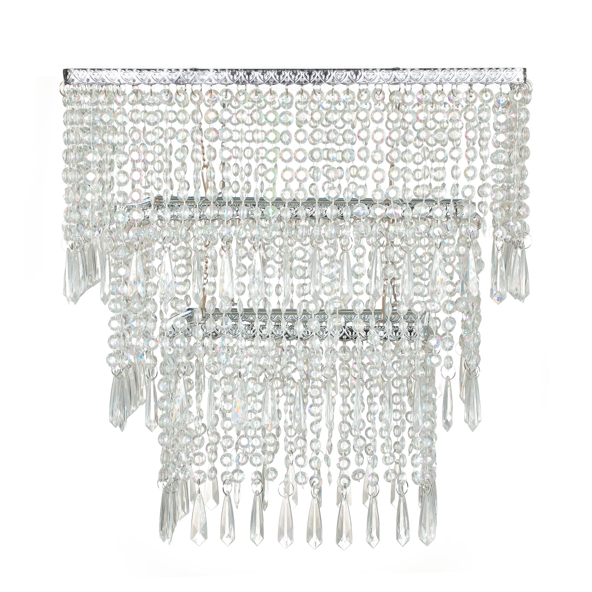 Waneway 3 Tiers Chandelier Shade, Square Sparkling Ceiling Light Shade Pendant Lampshade with Beads and Chrome Frame for Bedroom, Lounge or Wedding Decoration, Diameter 30.5 cm, Clear, BC-003-T