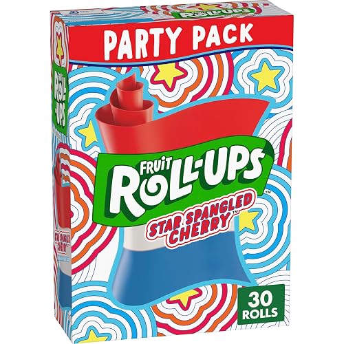 Fruit Roll-Ups Fruit Flavored Snacks, Star Spangled Cherry, Gluten Free Snacks, Party Pack, 30 Co...