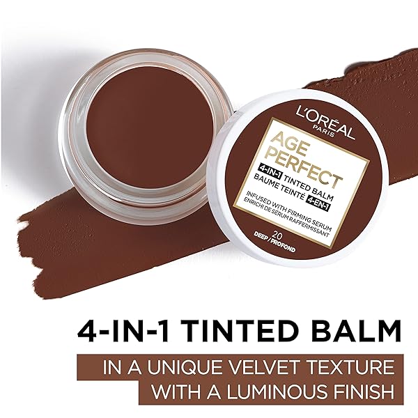 L’OREAL PARIS AGE PERFECT 4-IN-1 TINTED FACE BALM FOUNDATION WITH FIRMING SERUM, DEEP 20, 0.61 OUNCE