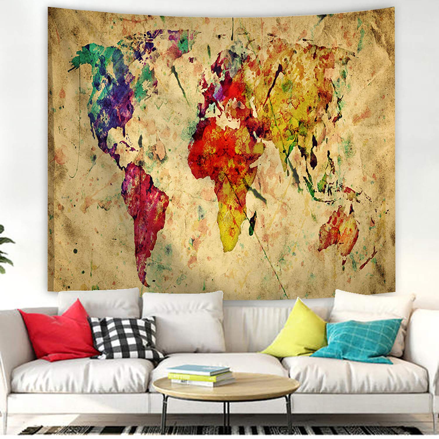 POTENCO Blankets, World Map Picnic Mat Medieval Educational Tapestry Wall Hanging Beach Towel (D, 230150cm)