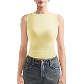 SUUKSESS Women Double Lined Going Out Basic Tank Tops Ruched Summer T Shirts