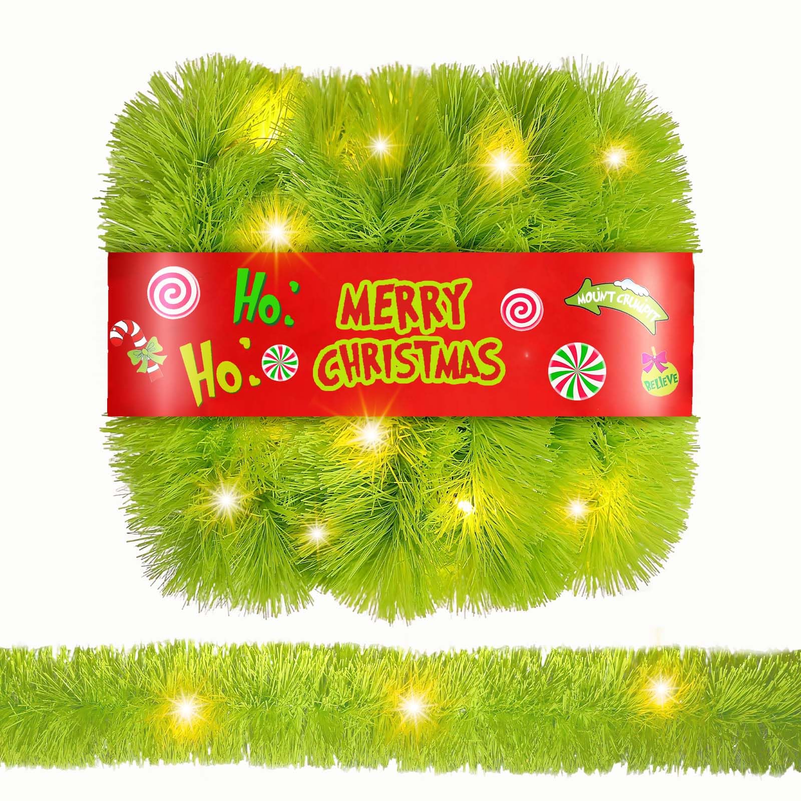 Photo 1 of ***MAJOR DAMAGE*** ***READ CLERK NOTES*** 20 Feet Christmas Garland with Lights, 40 Led Battery Powerd Operated Pre-Lit Long Garland for Stairs Railing Fireplace Mantle Office Door Frame Decor Lime Green Greenery Indoor Outdoor Decorations