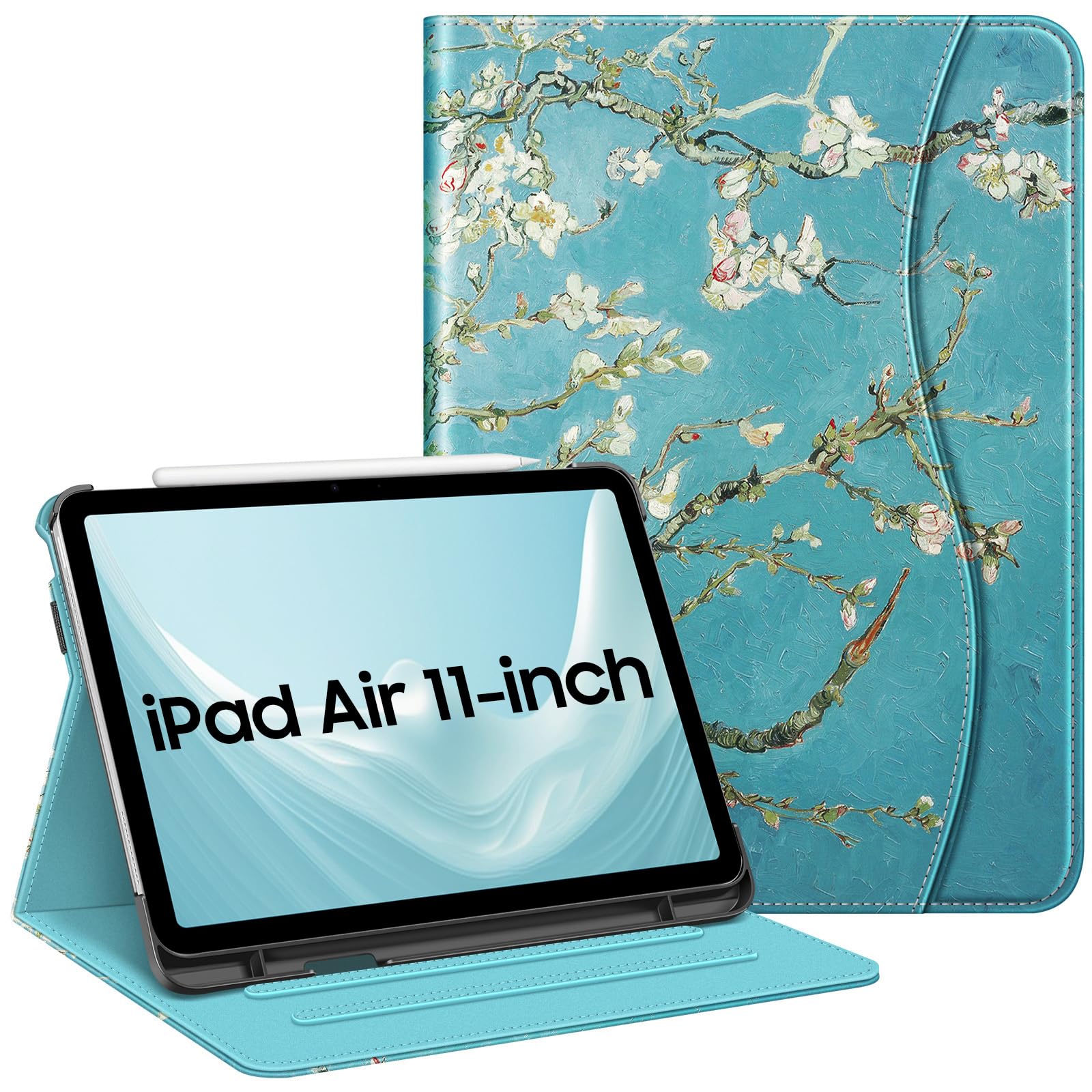 FINTIE Case for iPad Air 11 Inch M4 (2026)/M3 (2025)/M2 (2024), iPad Air 5th Generation (2022) 10.9 Inch - [Multi-Angle ] Folio Stand Protective Cover with Pencil Holder & Pocket, Blossom — image 1