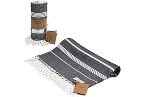 SMYRNA TURKISH COTTON Classical Series Turkish Beach Towel Oversized, 37x71 inch, Extra Large Quick Dry Sand Free Beach Blanket, Lightweight Cotton Pool, Spa, Travel, Gym, Adult Bath Towel, Black