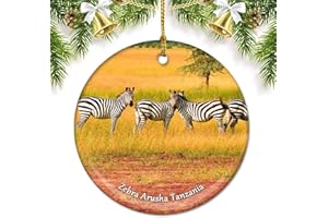 UMSUFA Zebra Arusha Tanzania Christmas Ornaments for Tree Ceramic Pendant Double Sided Ornament Decor Xmas Gifts Porcelain Travel Souvenirs