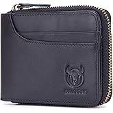 BULLCAPTAIN Mens Leather Zipper Wallet RFID Blocking Bifold Secure Vintage Zip Around Multi Credit Card Holder