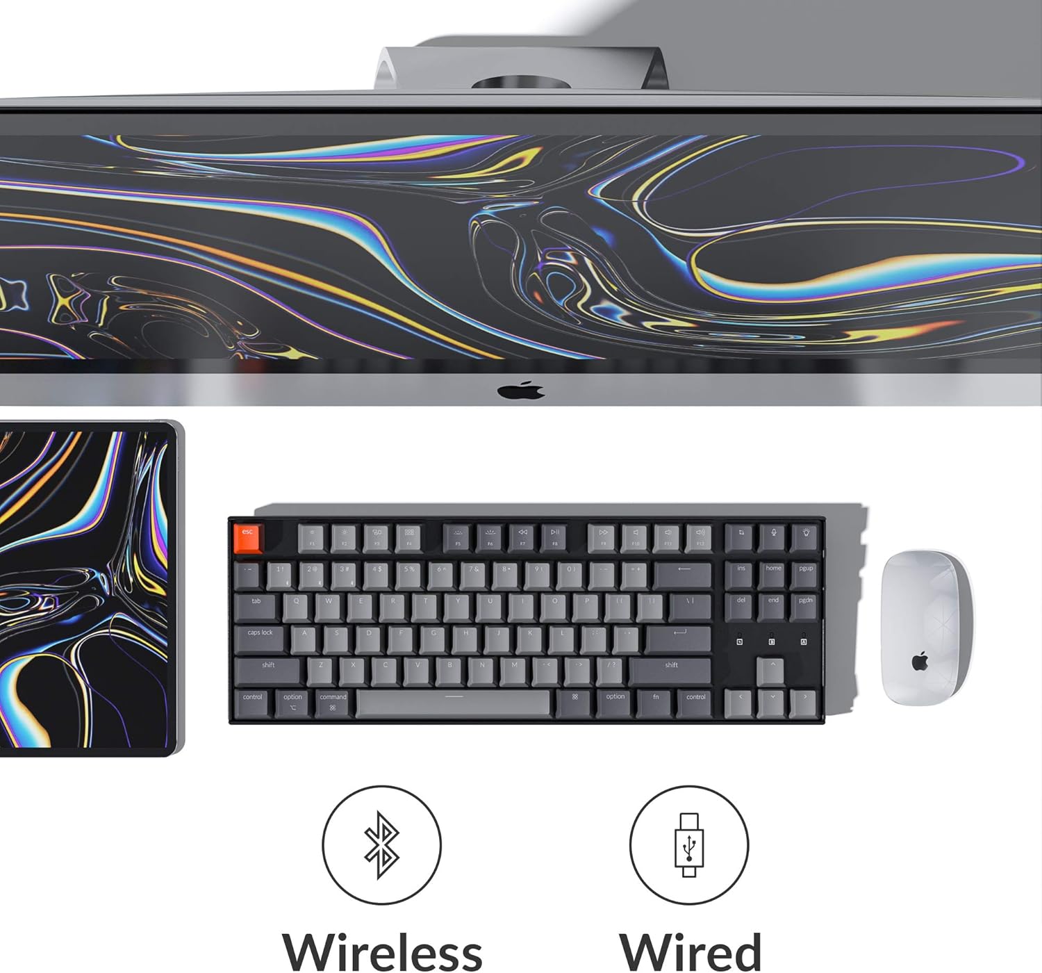 Keychron K8 Tenkeyless Wireless Mechanical Keyboard for Mac, White Backlight, Bluetooth, Multitasking, Type-C Wired Gaming Keyboard for Windows with Gateron Brown Switch: Computers & Accessories