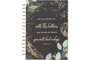 Christian Art Gifts Journal w/Scripture He Will Cover You With His Feathers Psalm 91:4 Bible Verse Teal and Gold 192 Ruled Pages, Large Hardcover Notebook, Wire Bound