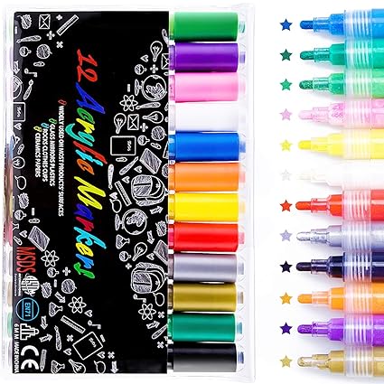 Acrylstifte Marker Stifte, Acrylic Paint Maker Set Acrylfarben Wasserfest Marker Stift, 12 Farben, EN71, weit verbreitet auf 