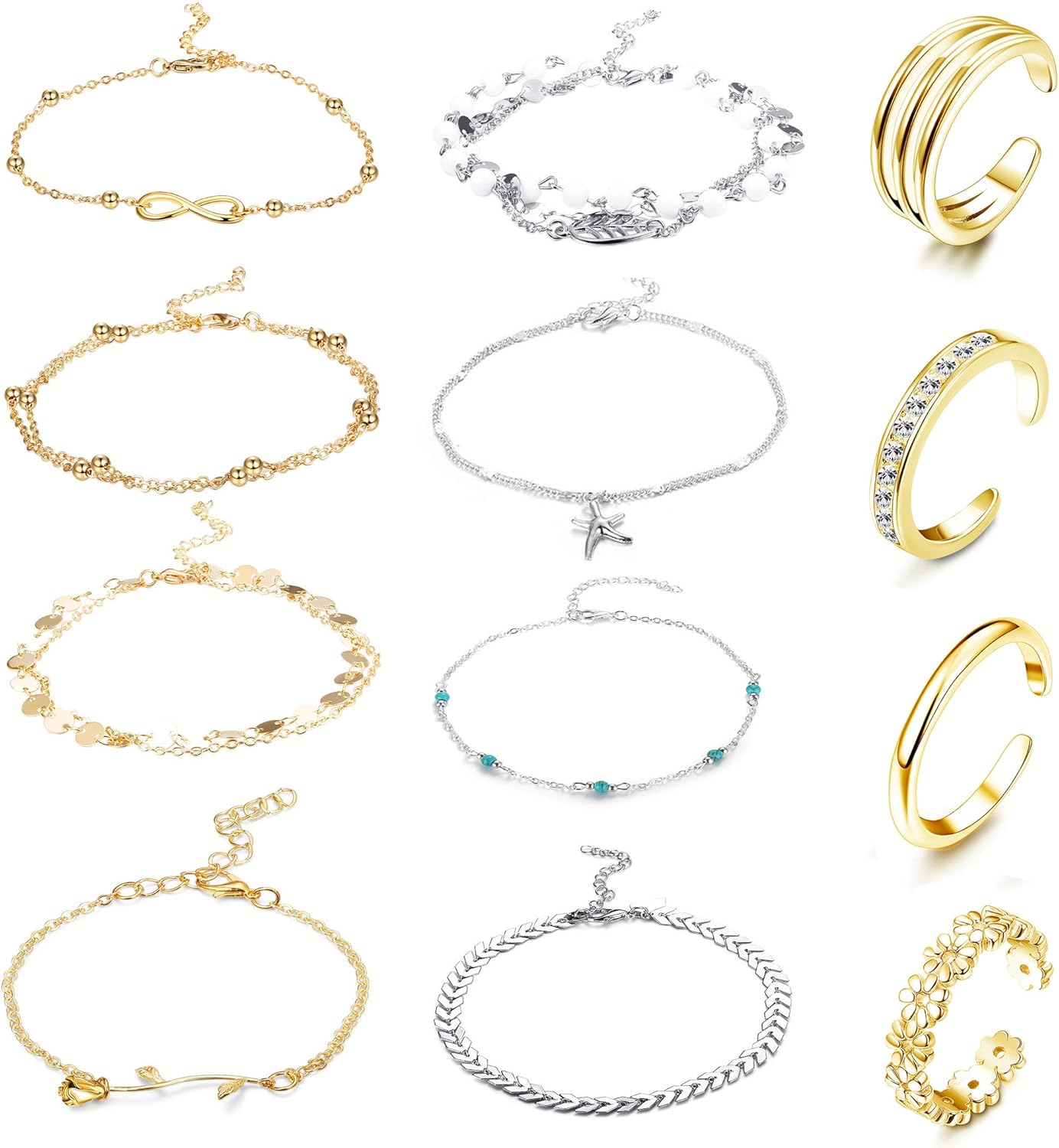 Amazon Com Funrun Jewelry 12pcs Anklet And Toe Ring Set For Women