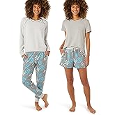 Eddie Bauer 4pc Women's Pajama Sets - Long Sleeve & Jogger Pajama Set for Women - Womens Pajama Sets Shorts & Crewneck Top