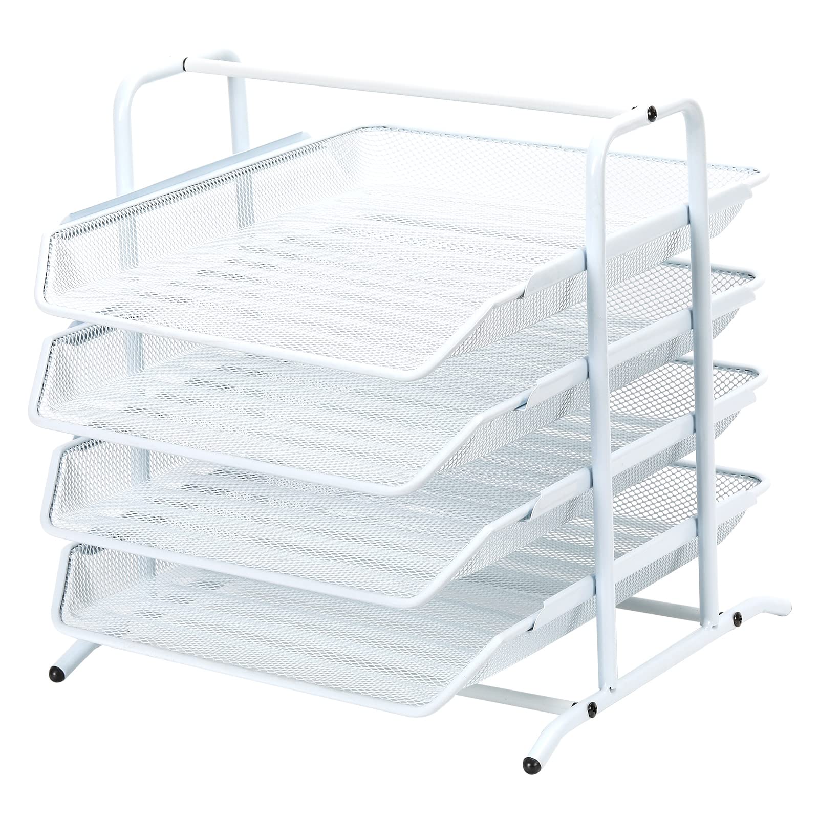 EasyPAG 4 Tier A4 Mesh in Tray Office Desk Tidy File Holder Document Storage Letter Paper Organiser,White