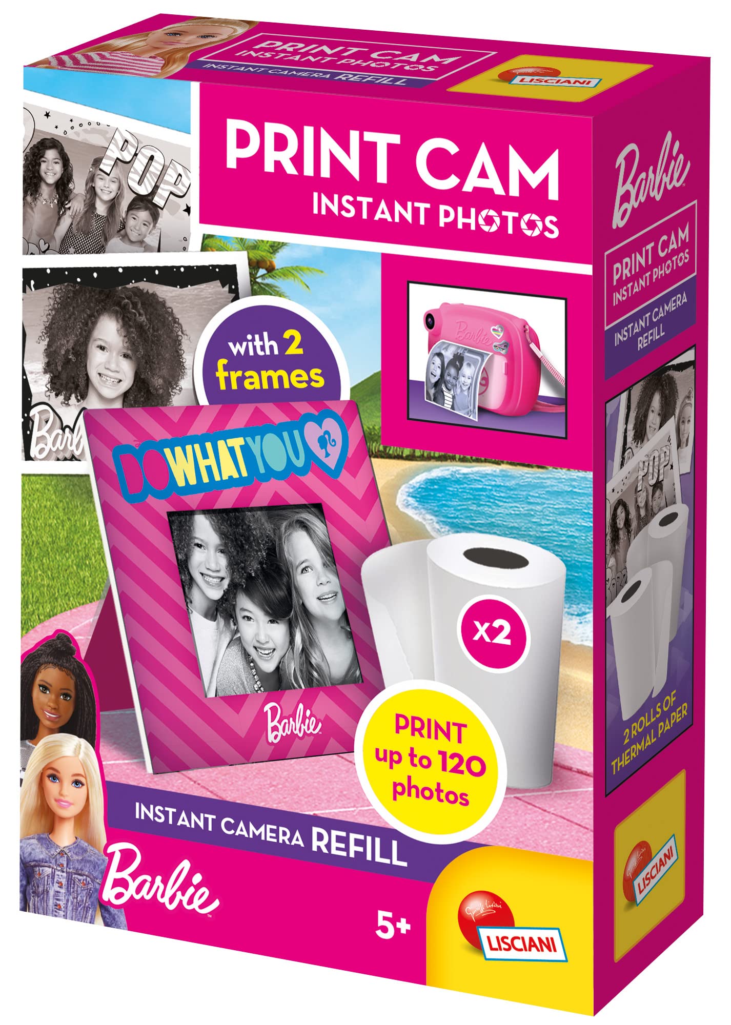Lisciani Giochi - Barbie Print Cam Hi-Tech, Refills, Children from 4 Years, 2 Rolls for 120 Use, Print Your Photos Immediately, Video and Selfie Function, Multicoloured, Medium, 97968