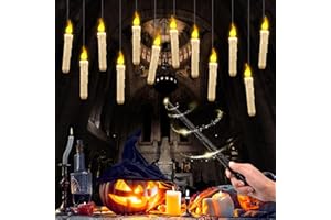 Halloween Floating Candles with Wand Remote, 12Pack Christmas Magic Hanging Candles, Ceiling Floating Candle Lights for Chris