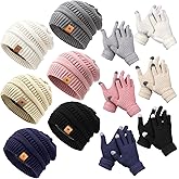 Jbnausoy 12 Pack Winter Glove and Hat Set for Women 6 Knitted Beanies & 6 Pairs Touchscreen Texting Gloves Warm Fleece Lined Beanie & Mittens