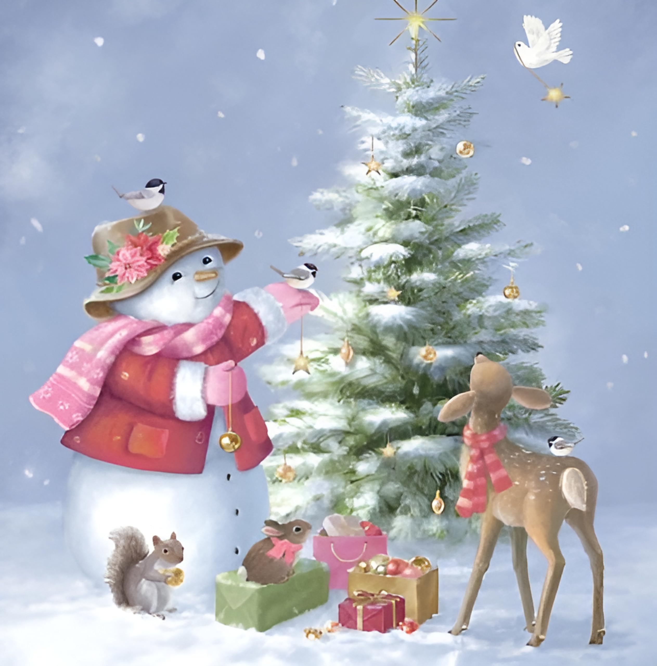 Noel Tatt Charity Christmas Cards Pack of 10 - Charity Christmas Cards with Artistic Decorating Snowman and Animals Design - Eco-Friendly Xmas Cards Multipack with Envelopes